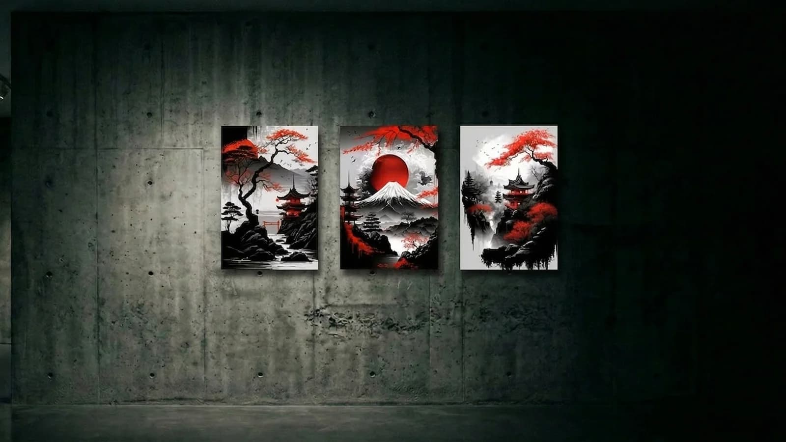 Japanese Red Sun Triptych