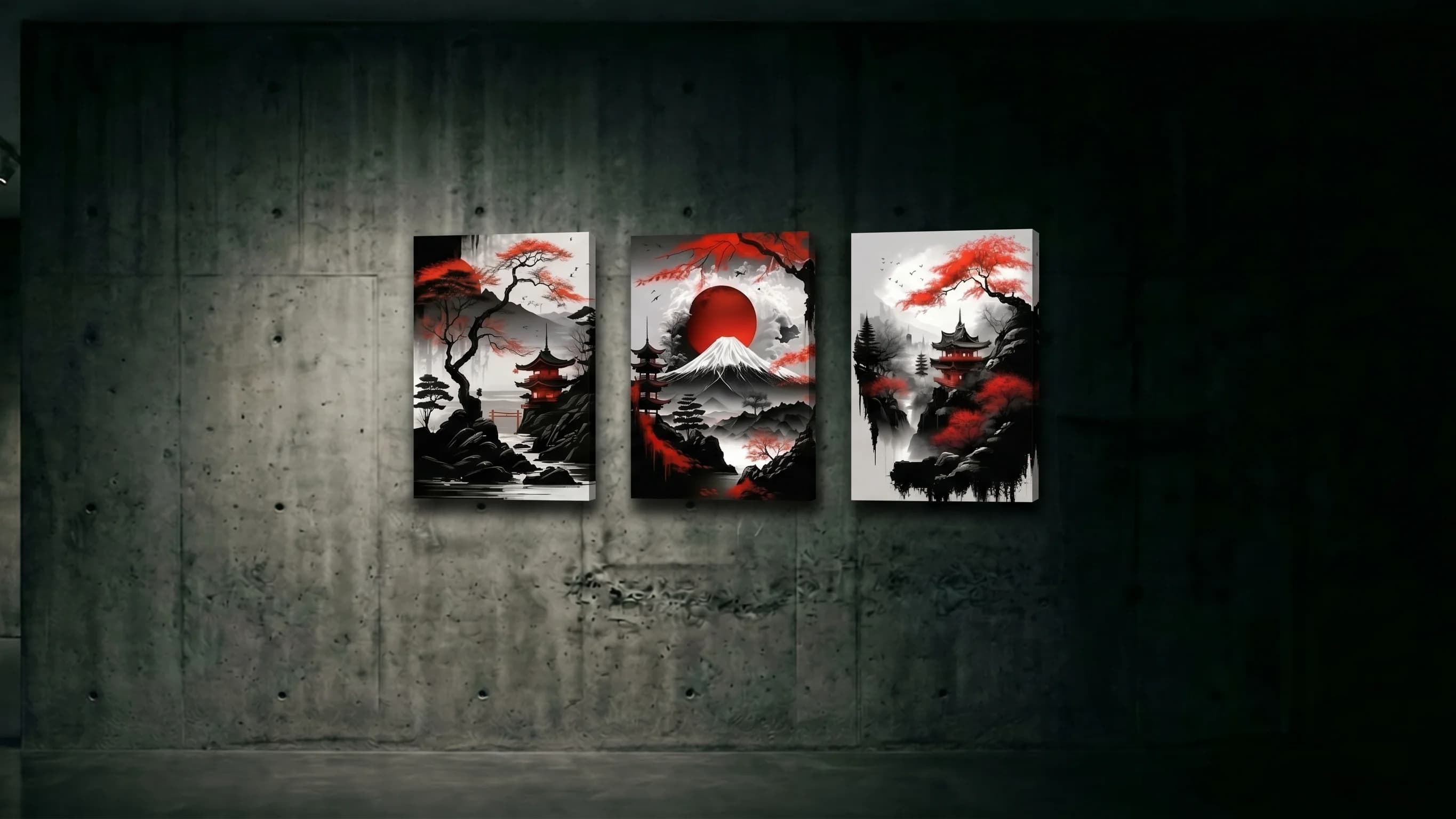 Japanese Red Sun Triptych
